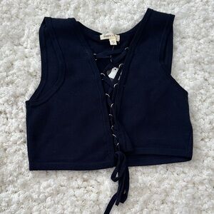 Urban Outfitters Navy Lace-Up Knit Top